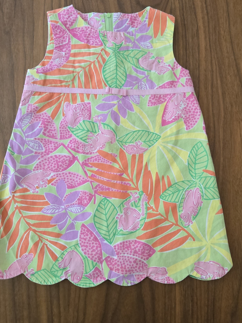 Lilly Pulitzer Bottoms Up Classic Shift Dress Pink Frog Print Scalloped Hem 2T